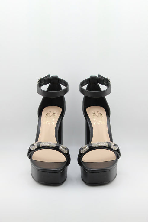 Invoice Platform Block Heel Sandals with Rhinestones